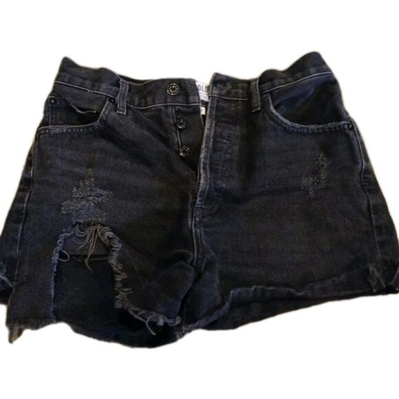 Agolde Women's Button Fly High Waist Distress Cut-Off Denim Shorts Black Size 28 - Picture 1 of 7